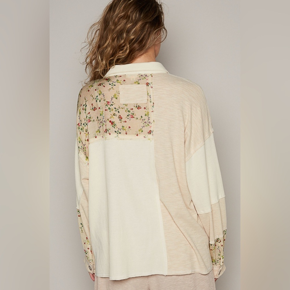 POL Floral & Waffle Knit Mixed Media Shacket ~ Perfect for Layering Year Round - Picture 6 of 16